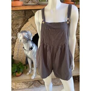 Gray Polyester Short Cotton Blend Overalls Women's Size 2XL